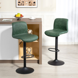 HOMCOM Bar Stools Set of 2, PU Leather Barstools with Backrest and Footrest for Kitchen, Counter, Breakfast Bar, Green - thumbnail 2