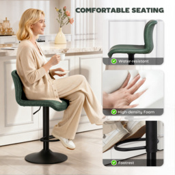 HOMCOM Bar Stools Set of 2, PU Leather Barstools with Backrest and Footrest for Kitchen, Counter, Breakfast Bar, Green - thumbnail 5