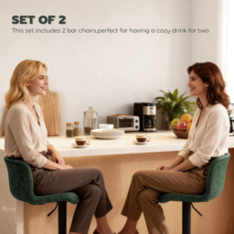 HOMCOM Bar Stools Set of 2, PU Leather Barstools with Backrest and Footrest for Kitchen, Counter, Breakfast Bar, Green - thumbnail 4