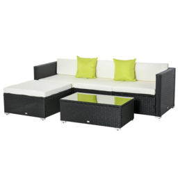Outsunny 4-Seater Garden Rattan Furniture Outdoor Sectional Rattan Sofa Set Coffee Table Patio Furniture Metal Frame w/ Cushion Pillows - Aosom UK