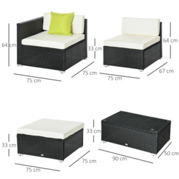 Outsunny 4-Seater Garden Rattan Furniture Outdoor Sectional Rattan Sofa Set Coffee Table Patio Furniture Metal Frame w/ Cushion Pillows - Aosom UK - thumbnail 3