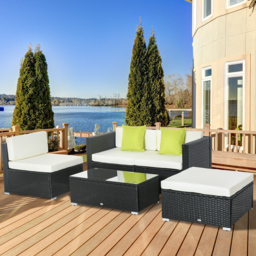 Outsunny 4-Seater Garden Rattan Furniture Outdoor Sectional Rattan Sofa Set Coffee Table Patio Furniture Metal Frame w/ Cushion Pillows - Aosom UK - thumbnail 2