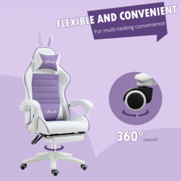 Vinsetto Racing Best Gaming Chair w/ Bunny Eears, the Manual Footrest & Faux Leather Upholstery as Recliner Chair, Purple - Aosom UK - thumbnail 7