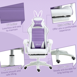 Vinsetto Racing Best Gaming Chair w/ Bunny Eears, the Manual Footrest & Faux Leather Upholstery as Recliner Chair, Purple - Aosom UK - thumbnail 8