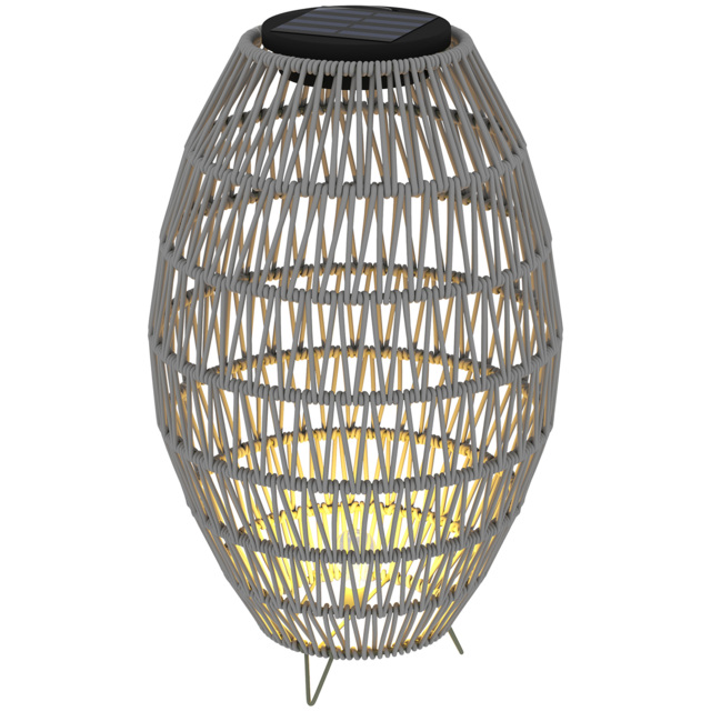 Outsunny Rattan Solar Table Lamp, Garden Solar Lantern with Auto On/Off Light, IP44 Waterproof, Decorative Outdoor Rattan Lamp for Porch, Pathway, Grey - image 1