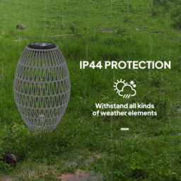 Outsunny Rattan Solar Table Lamp, Garden Solar Lantern with Auto On/Off Light, IP44 Waterproof, Decorative Outdoor Rattan Lamp for Porch, Pathway, Grey - thumbnail 7