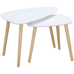 HOMCOM Nesting Side Tables White Nest of Tables Set of 2 Scandi Style Wooden Tables with Sturdy Table Tops, White, Natural - Aosom UK