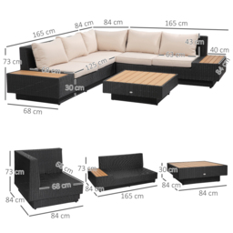 Outsunny 5-Seater Rattan Garden Furniture Outdoor Sectional Corner Sofa and Coffee Table Set  Conservatory Wicker Weave w/ Armrest and Cushions, Black - thumbnail 3
