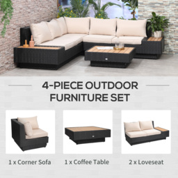Outsunny 5-Seater Rattan Garden Furniture Outdoor Sectional Corner Sofa and Coffee Table Set  Conservatory Wicker Weave w/ Armrest and Cushions, Black - thumbnail 5