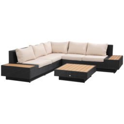 Outsunny 5-Seater Rattan Garden Furniture Outdoor Sectional Corner Sofa and Coffee Table Set  Conservatory Wicker Weave w/ Armrest and Cushions, Black - thumbnail 1