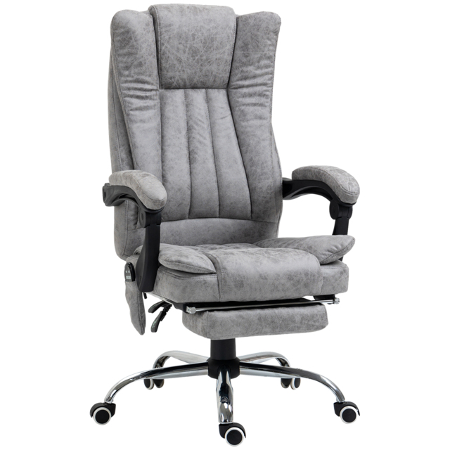 Vinsetto 6-Points Massage Office Chair w/ Vibrating & Heating, Microfibre Executive Office Chair with Manual Footrest, Anti-Cat-Scratch , Grey - Aosom UK - image 1