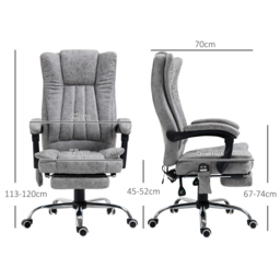 Vinsetto 6-Points Massage Office Chair w/ Vibrating & Heating, Microfibre Executive Office Chair with Manual Footrest, Anti-Cat-Scratch , Grey - Aosom UK - thumbnail 3