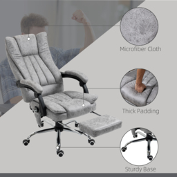 Vinsetto 6-Points Massage Office Chair w/ Vibrating & Heating, Microfibre Executive Office Chair with Manual Footrest, Anti-Cat-Scratch , Grey - Aosom UK - thumbnail 7