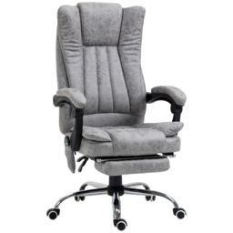 Vinsetto 6-Points Massage Office Chair w/ Vibrating & Heating, Microfibre Executive Office Chair with Manual Footrest, Anti-Cat-Scratch , Grey - Aosom UK - thumbnail 1