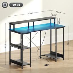 HOMCOM Computer Desk with Power Outlets & LED Lights, 120 x 50cm Reversible Home Office Desk with Monitor Stand, Cable Management, Black - thumbnail 3