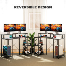 HOMCOM Computer Desk with Power Outlets & LED Lights, 120 x 50cm Reversible Home Office Desk with Monitor Stand, Cable Management, Black - thumbnail 7