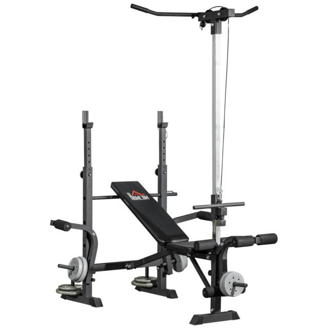 HOMCOM Adjustable Weight Bench with Pulley System, Incline Bench Press Set with Squat Rack, Leg Developer, Butterfly and Weight Storage, for Home Gym Full Body Workout - image 1