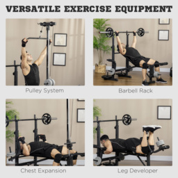 HOMCOM Adjustable Weight Bench with Pulley System, Incline Bench Press Set with Squat Rack, Leg Developer, Butterfly and Weight Storage, for Home Gym Full Body Workout - thumbnail 4
