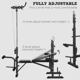 HOMCOM Adjustable Weight Bench with Pulley System, Incline Bench Press Set with Squat Rack, Leg Developer, Butterfly and Weight Storage, for Home Gym Full Body Workout - thumbnail 6