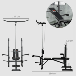 HOMCOM Adjustable Weight Bench with Pulley System, Incline Bench Press Set with Squat Rack, Leg Developer, Butterfly and Weight Storage, for Home Gym Full Body Workout - thumbnail 3
