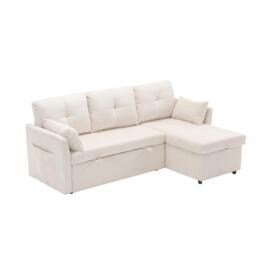 L-Shaped Convertible Sleeper Sofa with Pull Out Bed, 3-In-1 Convertible Sofa with High Storage Chaise, 206L x 130W x 88H cm, Beige - Aosom UK - thumbnail 2
