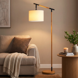 HOMCOM Modern Floor Lamp with 350° Rotating Lampshade, for Living Room and Bedroom, LED Bulb Included, Brown - thumbnail 8