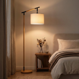 HOMCOM Modern Floor Lamp with 350° Rotating Lampshade, for Living Room and Bedroom, LED Bulb Included, Brown - thumbnail 9
