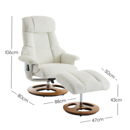 Swivel Massage Recliner with Ottoman Footstool, 5-Point Massager, Ergonomic Backrest, Ideal for Living Room, 88L x 80W x 106H cm, White - Aosom.UK - thumbnail 3
