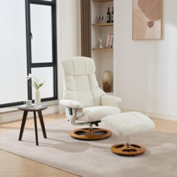 Swivel Massage Recliner with Ottoman Footstool, 5-Point Massager, Ergonomic Backrest, Ideal for Living Room, 88L x 80W x 106H cm, White - Aosom.UK - thumbnail 5