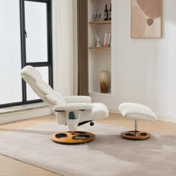 Swivel Massage Recliner with Ottoman Footstool, 5-Point Massager, Ergonomic Backrest, Ideal for Living Room, 88L x 80W x 106H cm, White - Aosom.UK - thumbnail 7