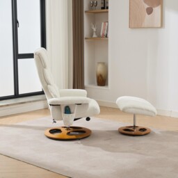 Swivel Massage Recliner with Ottoman Footstool, 5-Point Massager, Ergonomic Backrest, Ideal for Living Room, 88L x 80W x 106H cm, White - Aosom.UK - thumbnail 6
