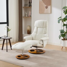 Swivel Massage Recliner with Ottoman Footstool, 5-Point Massager, Ergonomic Backrest, Ideal for Living Room, 88L x 80W x 106H cm, White - Aosom.UK