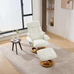 Swivel Massage Recliner with Ottoman Footstool, 5-Point Massager, Ergonomic Backrest, Ideal for Living Room, 88L x 80W x 106H cm, White - Aosom.UK - thumbnail 4