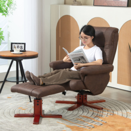 HOMCOM Faux Microfibre Leather Manual Recliner and Footstool Set, Cat Scratch Resistant, Dark Brown - Aosom UK - thumbnail 2