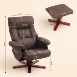HOMCOM Faux Microfibre Leather Manual Recliner and Footstool Set, Cat Scratch Resistant, Dark Brown - Aosom UK - thumbnail 3