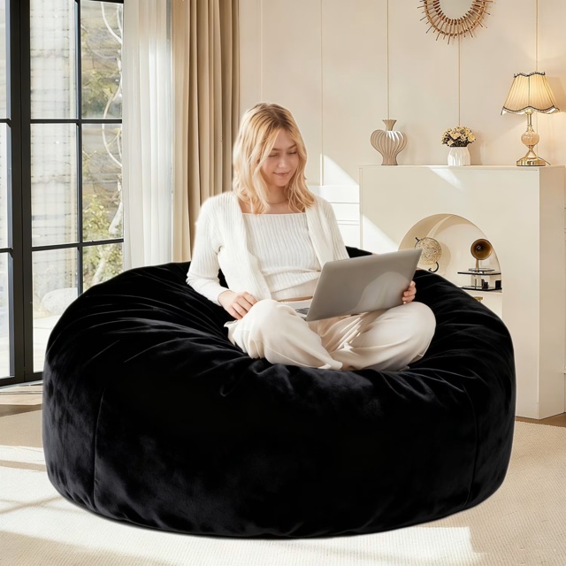 Large Bean Bag Sofa Chair with Washable Covers, Foldable Space-Saving Design, Temporary Guest Bed for Adults, 150L x 150W x 60H cm, Black - Aosom UK - image 1