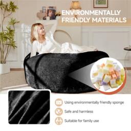 Large Bean Bag Sofa Chair with Washable Covers, Foldable Space-Saving Design, Temporary Guest Bed for Adults, 150L x 150W x 60H cm, Black - Aosom UK - thumbnail 5