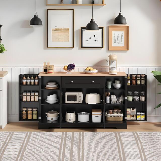 Multifunctional Kitchen Sideboard with Double-Door Compartment, Spacious Cabinet with Adjustable Shelves, 138L x 40W x 85H cm, Black - Aosom UK - image 1