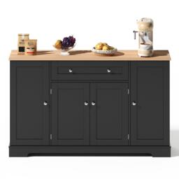 Multifunctional Kitchen Sideboard with Double-Door Compartment, Spacious Cabinet with Adjustable Shelves, 138L x 40W x 85H cm, Black - Aosom UK - thumbnail 9