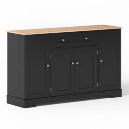 Multifunctional Kitchen Sideboard with Double-Door Compartment, Spacious Cabinet with Adjustable Shelves, 138L x 40W x 85H cm, Black - Aosom UK - thumbnail 2