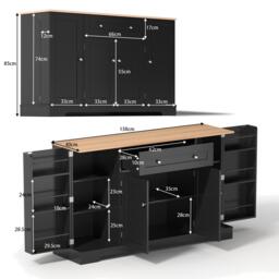 Multifunctional Kitchen Sideboard with Double-Door Compartment, Spacious Cabinet with Adjustable Shelves, 138L x 40W x 85H cm, Black - Aosom UK - thumbnail 3
