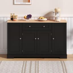Multifunctional Kitchen Sideboard with Double-Door Compartment, Spacious Cabinet with Adjustable Shelves, 138L x 40W x 85H cm, Black - Aosom UK - thumbnail 7