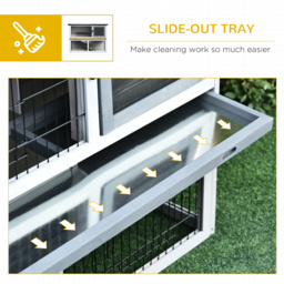 PawHut Small Animal Two-Level Fir Wood Hutch w/ Slide Out Tray Grey - Aosom UK - thumbnail 6