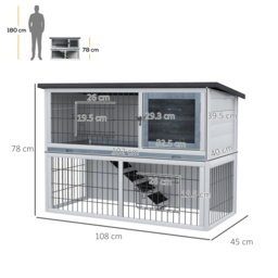 PawHut Small Animal Two-Level Fir Wood Hutch w/ Slide Out Tray Grey - Aosom UK - thumbnail 3