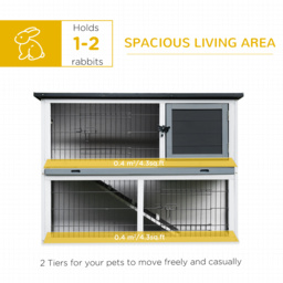 PawHut Small Animal Two-Level Fir Wood Hutch w/ Slide Out Tray Grey - Aosom UK - thumbnail 4