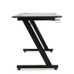 HOMCOM Ergonomic Gaming Desk, Steel Frame, Cup Holder, Headphone Hook, Adjustable Feet, Cable Management, Home Office, Black. - Aosom UK - thumbnail 9