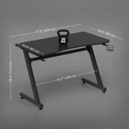 HOMCOM Ergonomic Gaming Desk, Steel Frame, Cup Holder, Headphone Hook, Adjustable Feet, Cable Management, Home Office, Black. - Aosom UK - thumbnail 3