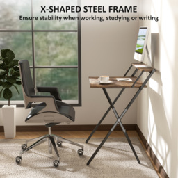 HOMCOM 70 cm Folding Computer Desk with Monitor Shelf - Rustic Brown - thumbnail 6