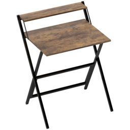 HOMCOM 70 cm Folding Computer Desk with Monitor Shelf - Rustic Brown - thumbnail 1