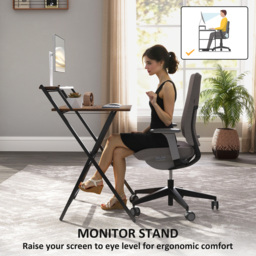 HOMCOM 70 cm Folding Computer Desk with Monitor Shelf - Rustic Brown - thumbnail 5